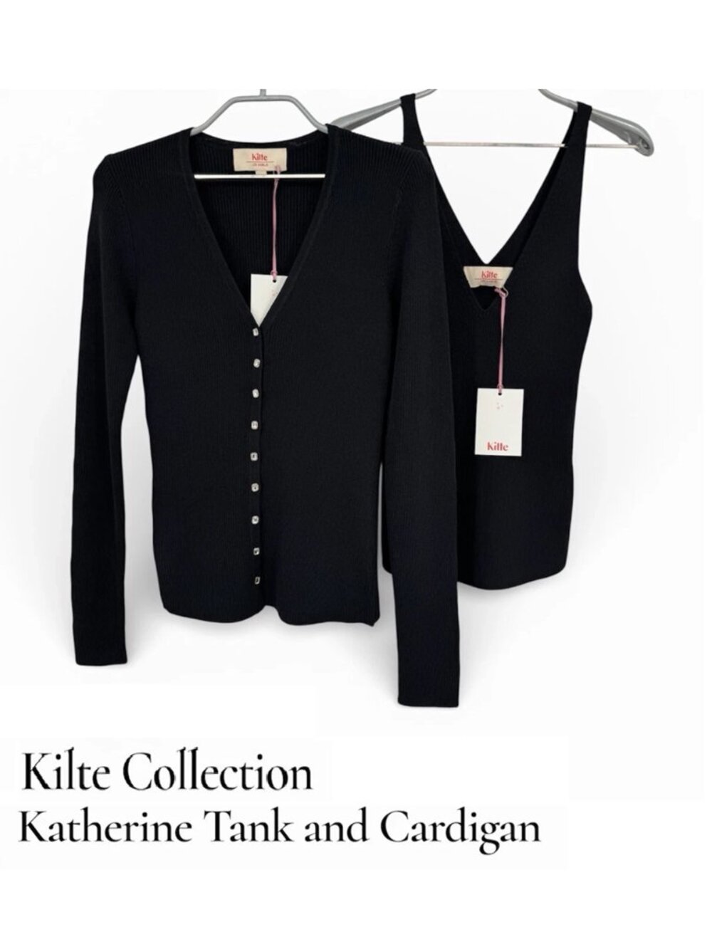 Kilte Collection The Katherine Tank and Cardigan Matching Set size 0 XS Black